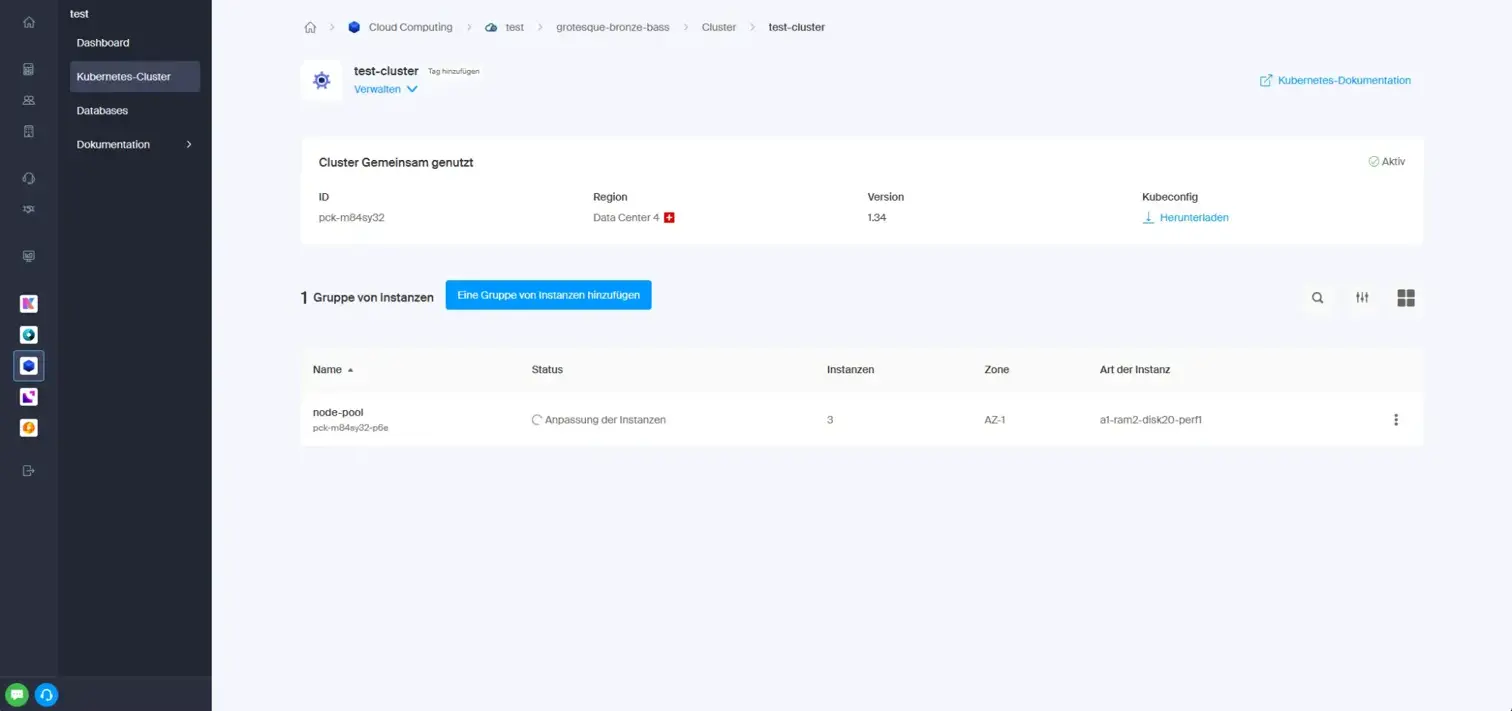 Dashboard showing node-pool stuck in provisioning status