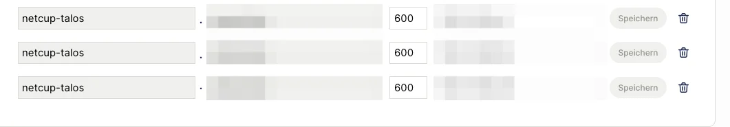 netcup DNS panel with three A records for the cluster API name, one per control plane IP
