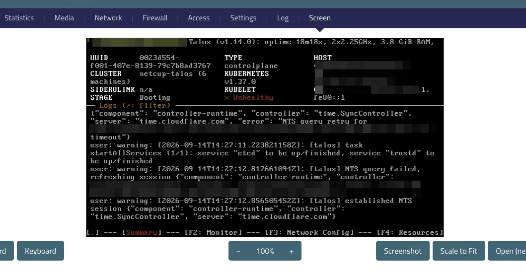Talos console stuck in STAGE Booting with NTS query timeouts because UDP 123 replies were blocked